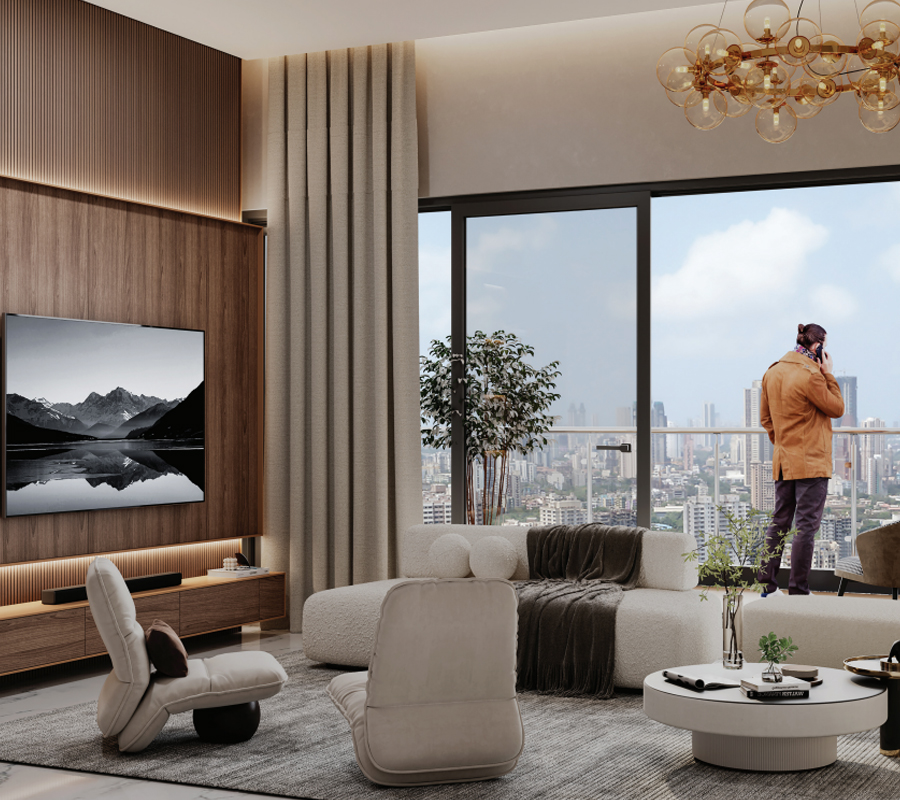living room interior at EKYA, a Sejal StarOm project in Malad West Mumbai